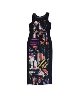 bailey blue Black Midi Dress with Multicolor Abstract Panel